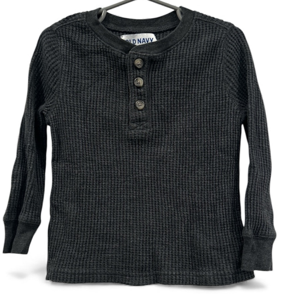 Old Navy Kids Charcoal Waffle Knit Long Sleeve Tee